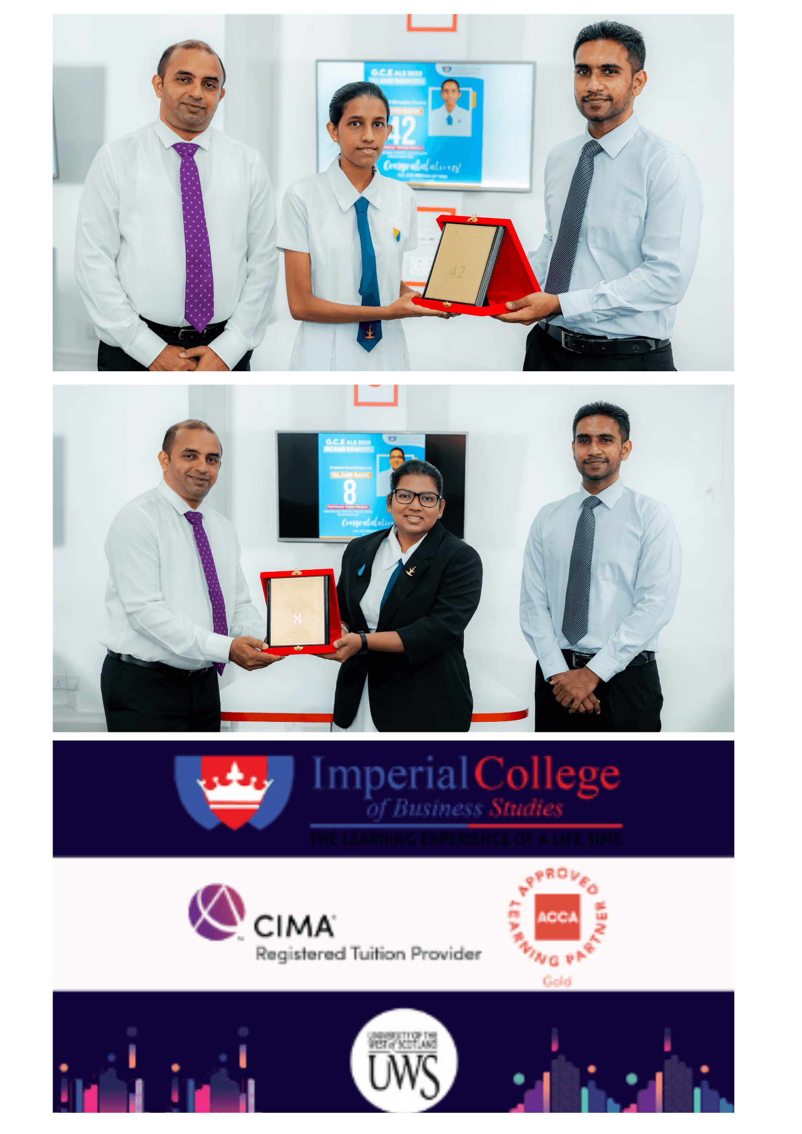 Imperial College of Business Studies presents prestigious University of the West of Scotland (UWS) full scholarships to two top achievers
